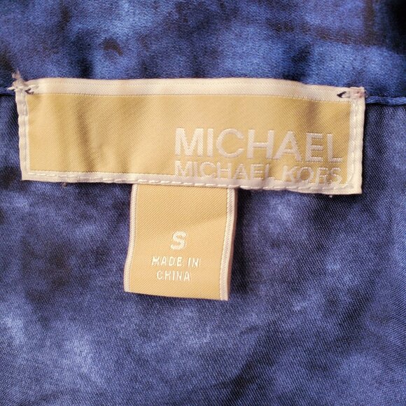 MICHAEL KORS Denim Blue Tie Dye Print Shirtdress Tabbed Sleeves Blue & Black S - Picture 9 of 15